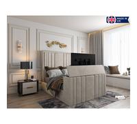 KDMD Atom Upholstered Soft Velvet Pebble Tv Bespoke Bed Frame in Light Sand | Size: Single KDMD Light Sand Single
