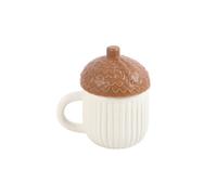 KDMD Autumn Acorn Shaped Mug - Hot Beverage Lidded Cup for Fall in Brown KDMD Brown