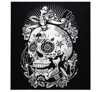 KDMD B&W Double Cotton Bedspread + Wall Hanging - Rose Skull in White KDMD White
