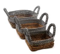 KDMD Banana Leaf & Abu-Abu Raffia Square Basket- Set of 3 KDMD Multicolor