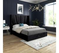 Bellini Wide Curved Winged Upholstered Soft Velvet Black Bed Frame