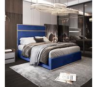 KDMD Bentley Upholstered Soft Velvet Metal Blue Bed Frame | Size: Small Double KDMD Blue Small Double