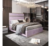 KDMD Bentley Upholstered Soft Velvet Metal Pink Bed Frame | Size: Single KDMD Pink Single