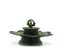 KDMD Brass Verdigris Tibetan Cone & Incense Holder - Eight Symbols in Green KDMD Green