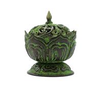 KDMD Brass Verdigris Tibetan Incense Burner - Small Lotus in Green KDMD Green
