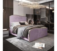 KDMD Brixton Upholstered Soft Velvet Metal Pink Bed Frame | Size: Small Double KDMD Pink Small Double