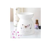 KDMD Butterflies Appear Ceramic Oil Burner-White Butterfly Design & Message in White KDMD White