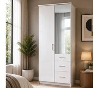 KDMD Camden White Gloss 2 Door Mirrored Wardrobe KDMD White