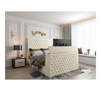 KDMD Capella Upholstered Soft Velvet Cream TV Bed Frame | Size: Super King KDMD Cream Super King