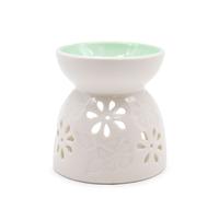 KDMD Classic White Oil Burner - Floral with Teal Well KDMD White