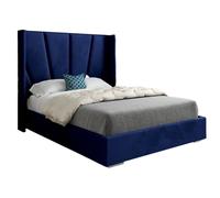 KDMD Cocoon Wide Curved Winged Upholstered Soft Velvet Designer Bed Frame in Blue | Size: King KDMD Blue King
