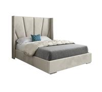 KDMD Cocoon Wide Curved Winged Upholstered Soft Velvet Designer Bed Frame in Cream | Size: Double KDMD Cream Double