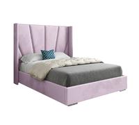 KDMD Cocoon Wide Curved Winged Upholstered Soft Velvet Designer Bed Frame in Pink | Size: Double KDMD Pink Double