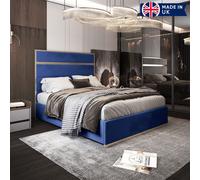KDMD Comfyzone Upholstered Soft Velvet Metal Designer Bed Frame in Blue | Size: Double KDMD Blue Double