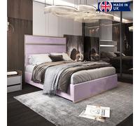 KDMD Comfyzone Upholstered Soft Velvet Metal Designer Bed Frame in Pink | Size: Double KDMD Pink Double