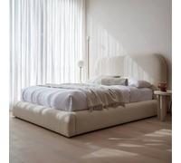 KDMD Curve Boucle Upholstered Latte Premium Platform Bed Frame in Light Khaki | Size: Super King KDMD Light Khaki Super King