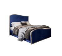 KDMD Darlington Upholstered Soft Velvet Metal Designer Bed Frame in Blue | Size: King KDMD Blue King