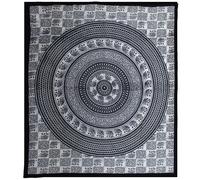 KDMD Double Cotton Bedspread + Wall Hanging - Mono - Elephant Mandala in Black KDMD Black