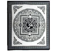 KDMD Double Cotton Bedspread + Wall Hanging - Mono - OM Mandala in Black KDMD Black