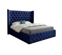 KDMD Dreamer Wide Winged Upholstered Soft Velvet Designer Bed Frame in Blue | Size: King KDMD Blue King