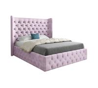 KDMD Dreamer Wide Winged Upholstered Soft Velvet Designer Bed Frame in Pink | Size: Single KDMD Pink Single