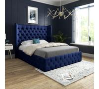 Florence Wide Winged Upholstered Soft Velvet Blue Bed Frame