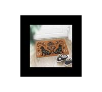 KDMD Folk Spooky Two Cat Doormat With All Seeing Eye & Moons in Brown | Size: Medium KDMD Brown Medium