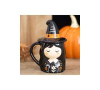 KDMD Frightful Folk Witch Lidded Mug for Tea Coffee & Cocoa in Black KDMD Black