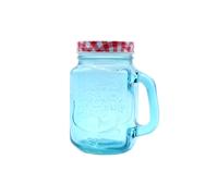 KDMD Funky Blue Mason Jar with Lid - 450ml Retro Cold Drink Glass in Light Blue KDMD Light Blue