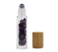 KDMD Gemstone Essential Oil Roller Bottle - Amethyst - Wooden Cap in Blue