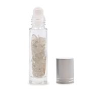 KDMD Gemstone Essential Oil Roller Bottle - Rock Quartz - Silver Cap in White