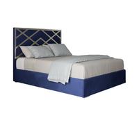 KDMD George Upholstered Soft Velvet Metal Designer Bed Frame in Blue | Size: Super King KDMD Blue Super King