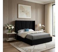 KDMD Glapthorn Wide Curved Black Soft Velvet Designer Bed Frame | Size: Small Single KDMD Black Small Single