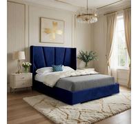 KDMD Glapthorn Wide Curved Blue Soft Velvet Designer Bed Frame | Size: Single KDMD Blue Single