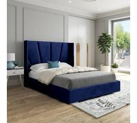 KDMD Glemsford Wide Curved Blue Soft Velvet Designer Bed Frame | Size: Small Single KDMD Blue Small Single