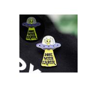 KDMD Glow in the Dark UFO Enamel Pin Badge Get Abducted by Style in Yellow KDMD Yellow
