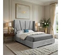 KDMD Godmanchester Wide Curved Grey Soft Velvet Designer Bed Frame | Size: Small Double KDMD Grey Small Double
