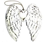 KDMD Hand Crafted Double Angel Wing & Heart - 24cm in White KDMD White