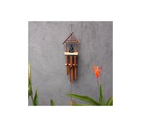 KDMD Handcrafted Bamboo Windchime with Black Buddha in Brown KDMD Brown