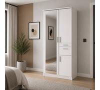 KDMD Harrogate White 2 Door Wardrobe with Mirror & Storage Drawers KDMD White