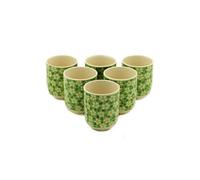 KDMD Herbal Tea Cups Set - Green Daisy, 6 Petite Handleless Cups KDMD Green