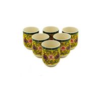 KDMD Herbal Tea Cups Set - Long Life Oriental Design, 6 Pcs in Yellow KDMD Yellow