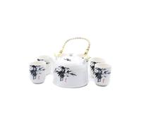 KDMD Herbal Teapot Set with Cups - White Stone Oriental Ceramic Gift Box KDMD White