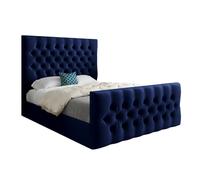 KDMD Highland Upholstered Soft Velvet Designer Bed Frame in Blue | Size: Small Double KDMD Blue Small Double