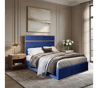 KDMD Holt Upholstered Soft Velvet Blue Metal Designer Bed Frame | Size: King KDMD Blue King