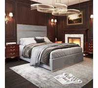 KDMD Holt Upholstered Soft Velvet Grey Metal Designer Bed Frame | Size: Single KDMD Grey Single