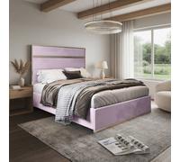 KDMD Holt Upholstered Soft Velvet Pink Metal Designer Bed Frame | Size: Small Double KDMD Pink Small Double