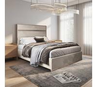 KDMD Horam Upholstered Soft Velvet Beige Metal Designer Bed Frame in Cream | Size: Small Double KDMD Cream Small Double