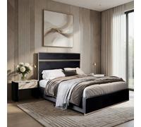 KDMD Horam Upholstered Soft Velvet Black Metal Designer Bed Frame | Size: Small Double KDMD Black Small Double