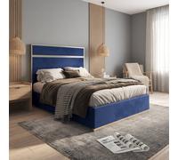 KDMD Horam Upholstered Soft Velvet Blue Metal Designer Bed Frame | Size: King KDMD Blue King